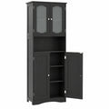 Armoire, avec rangement, avec portes, en verre, coloris noir, 30 x 60 x 164 cm, pour la chambre