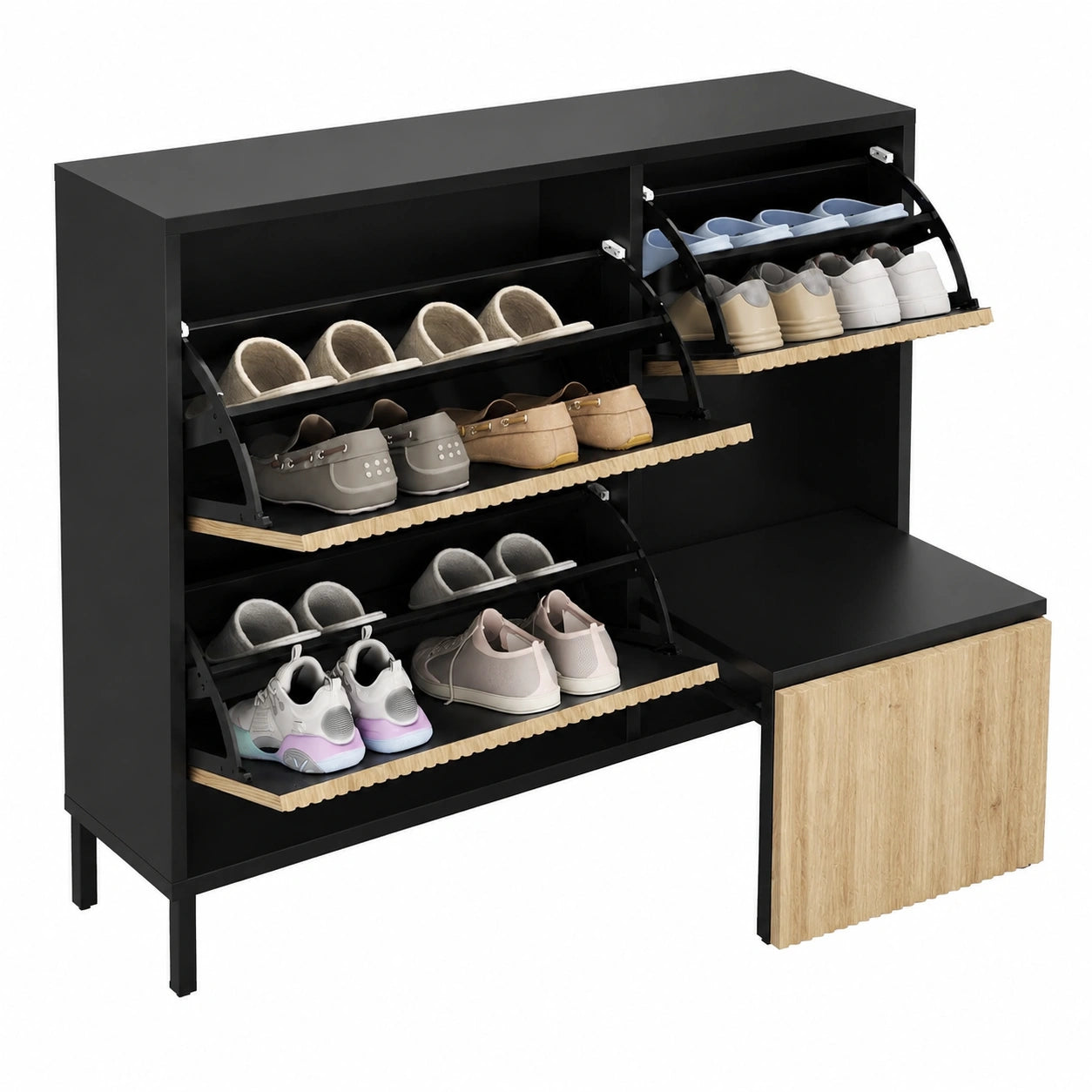 Meuble à chaussures, avec rangement, avec étagères, avec portes, 100 x 25 x 100 cm, pour l’entrée ou le couloir
