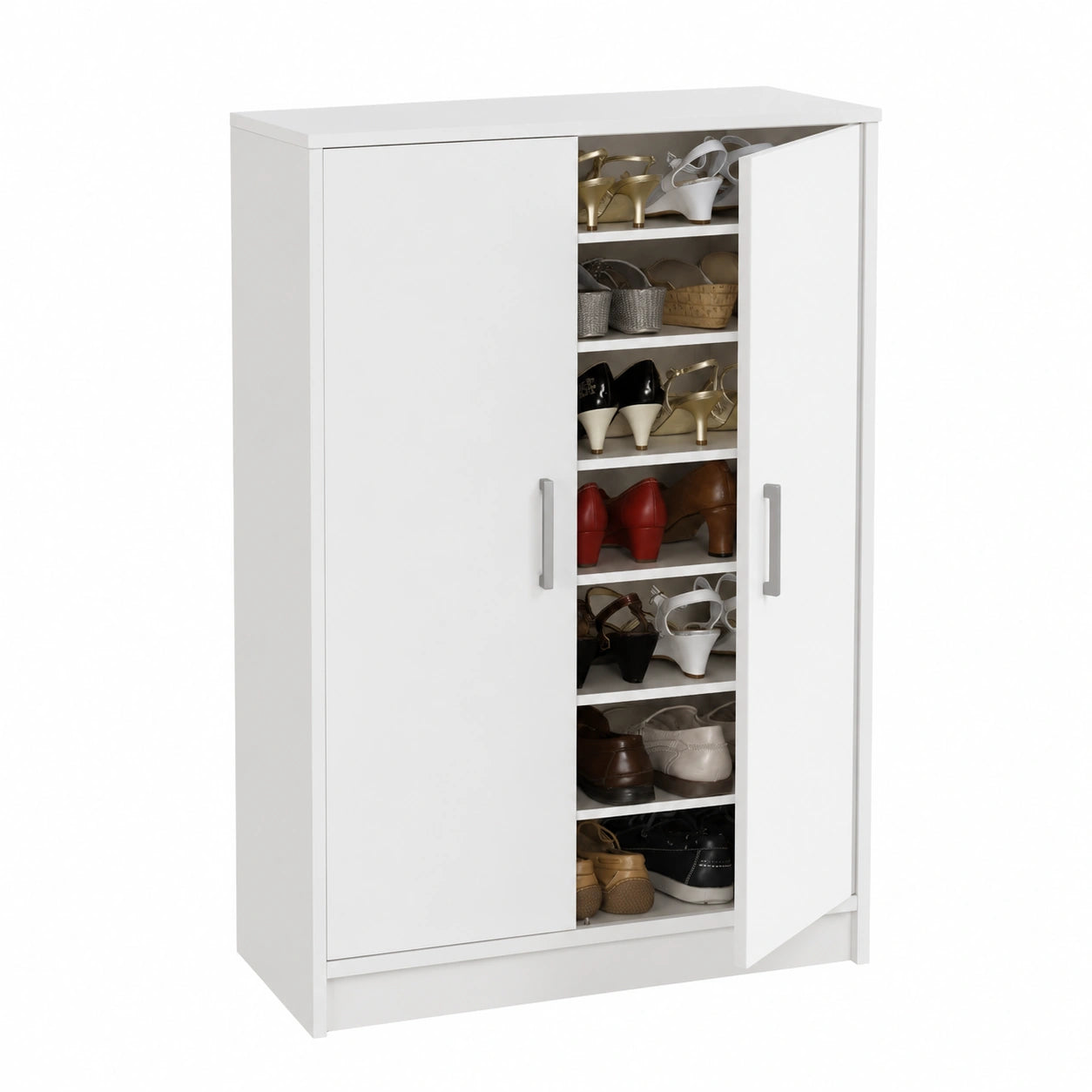 Meuble à chaussures, avec portes, coloris blanc, 75 x 101 x 36 cm, pour l’entrée ou le couloir