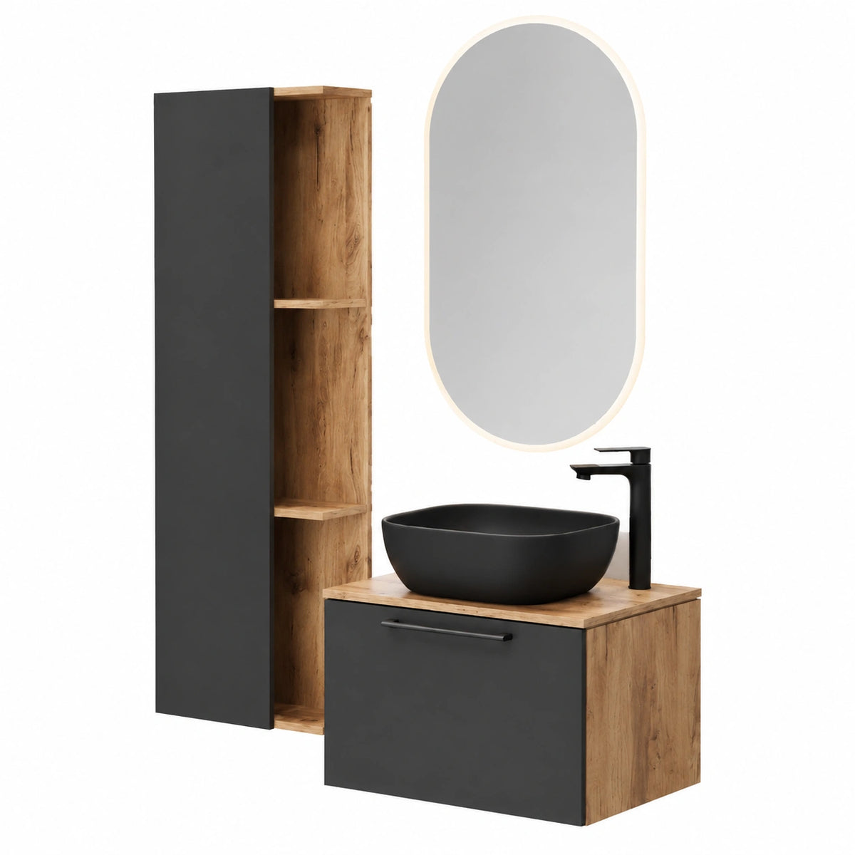 Armoire, en chêne, coloris noir et anthracite, pour la chambre