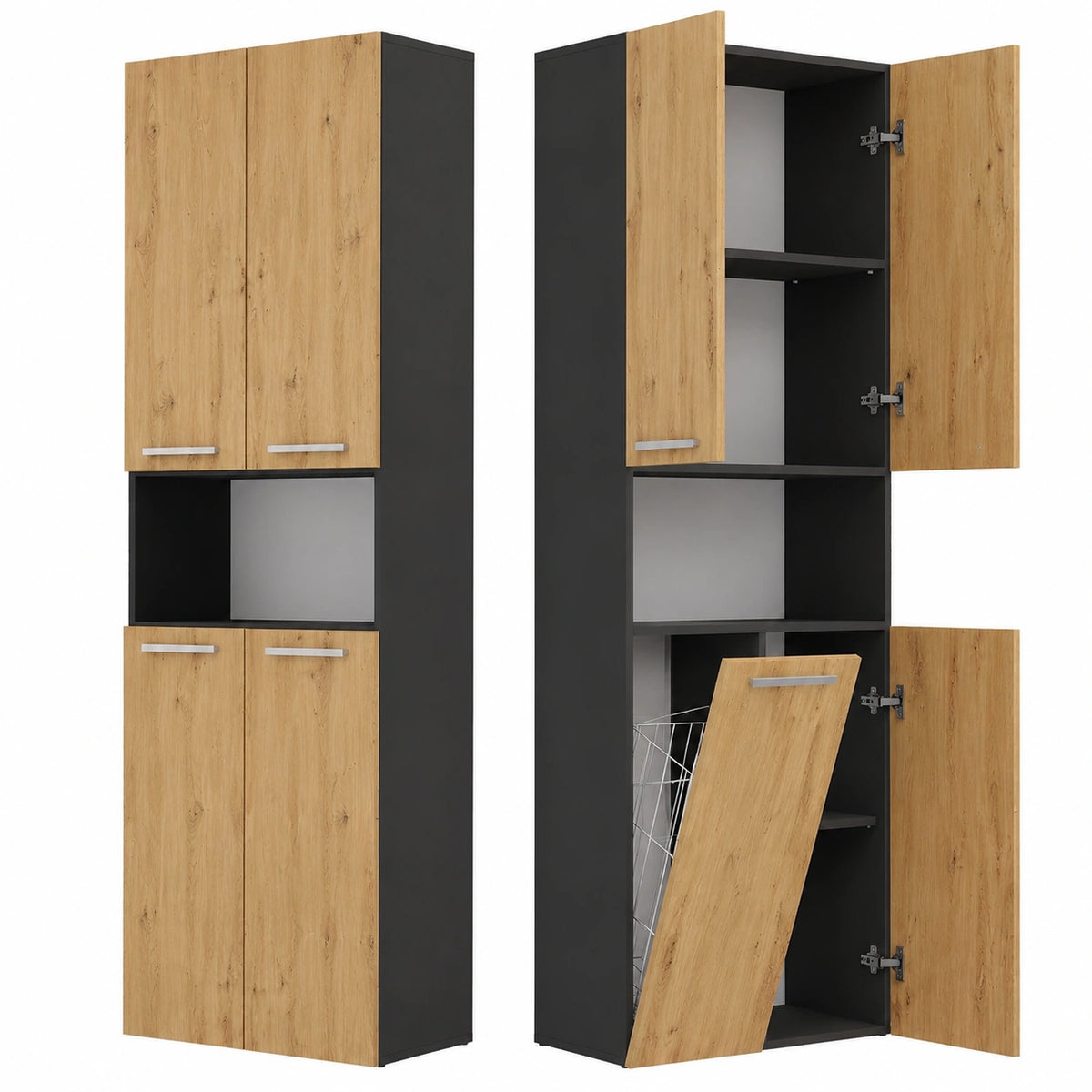 Armoire, en chêne, réglable, avec rangement, avec portes, coloris anthracite, 60 x 30 x 174 cm, pour la chambre