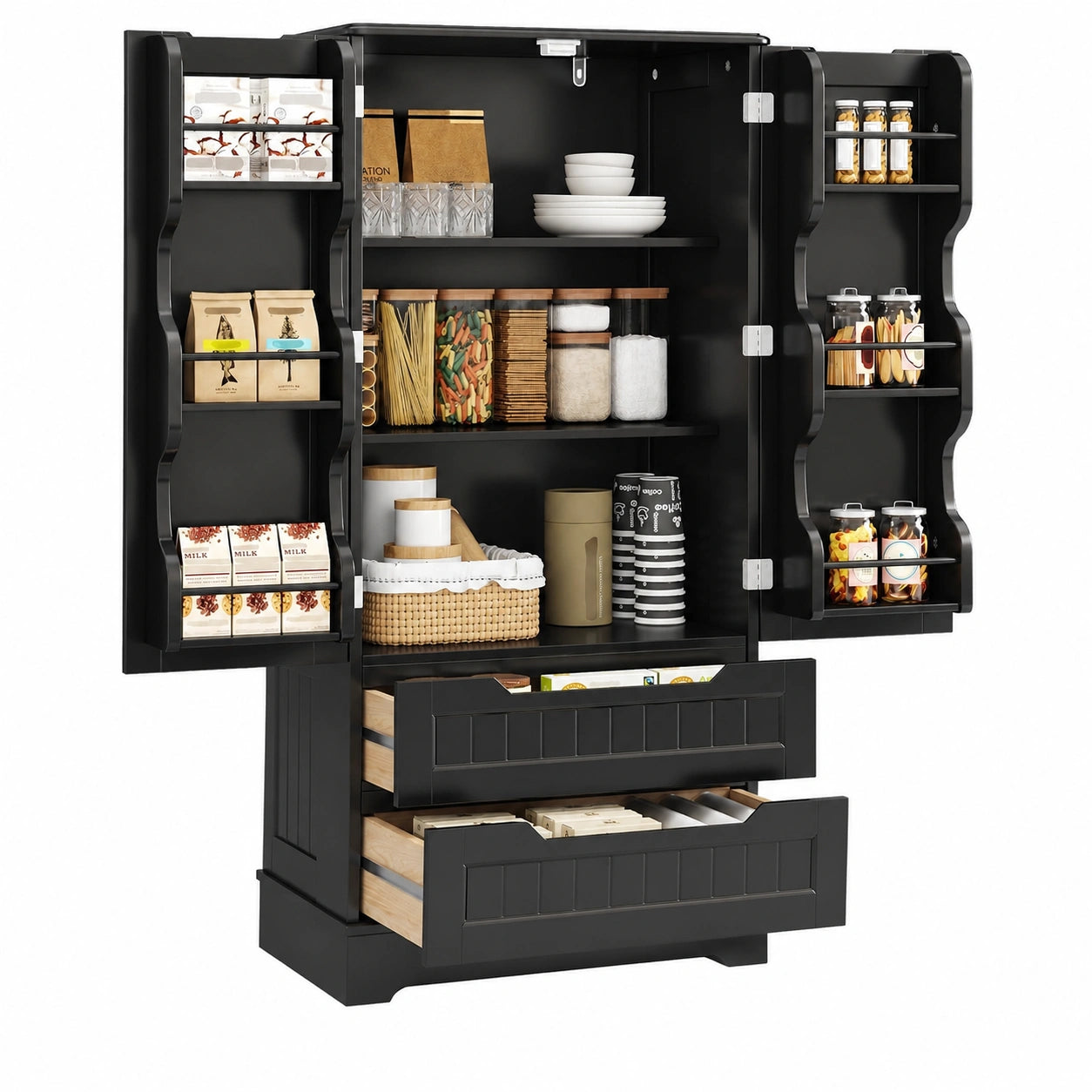 Armoire, avec rangement, avec tiroirs, avec portes, 60 x 40 x 120 cm, coloris noir, pour la chambre