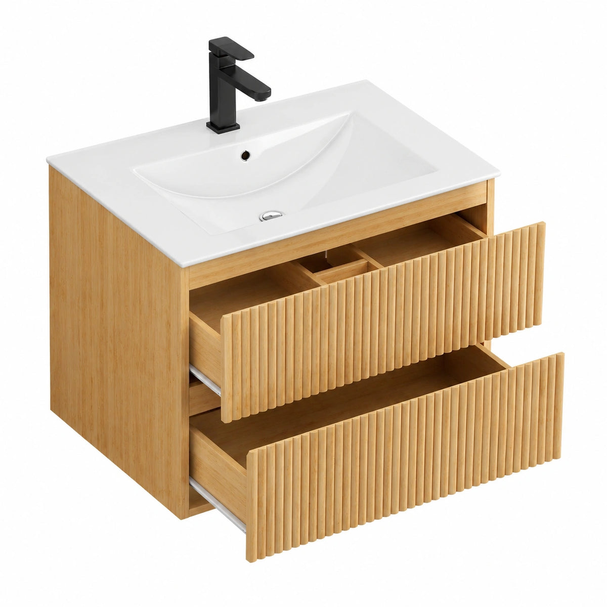 Ensemble de meubles de salle de bain, en panneaux de bois, avec tiroirs, coloris naturel, pour la salle de bain