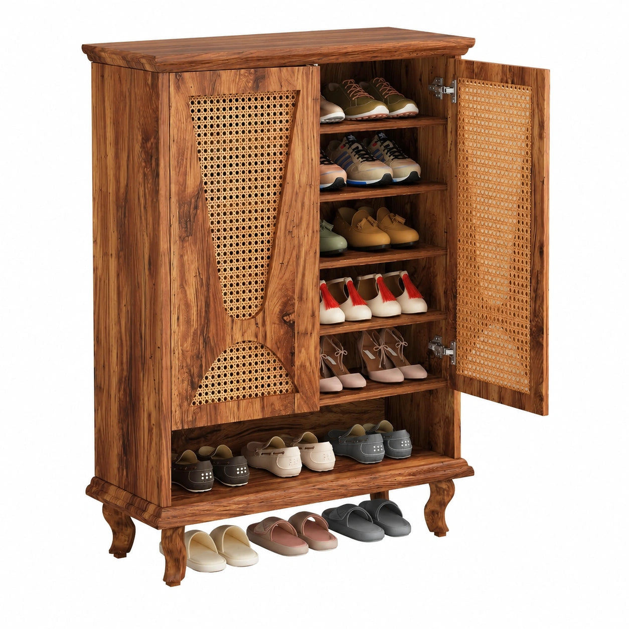 Meuble à chaussures, avec étagères, avec portes, en résine tressée, 75 x 37 x 110 cm, pour l’entrée ou le couloir