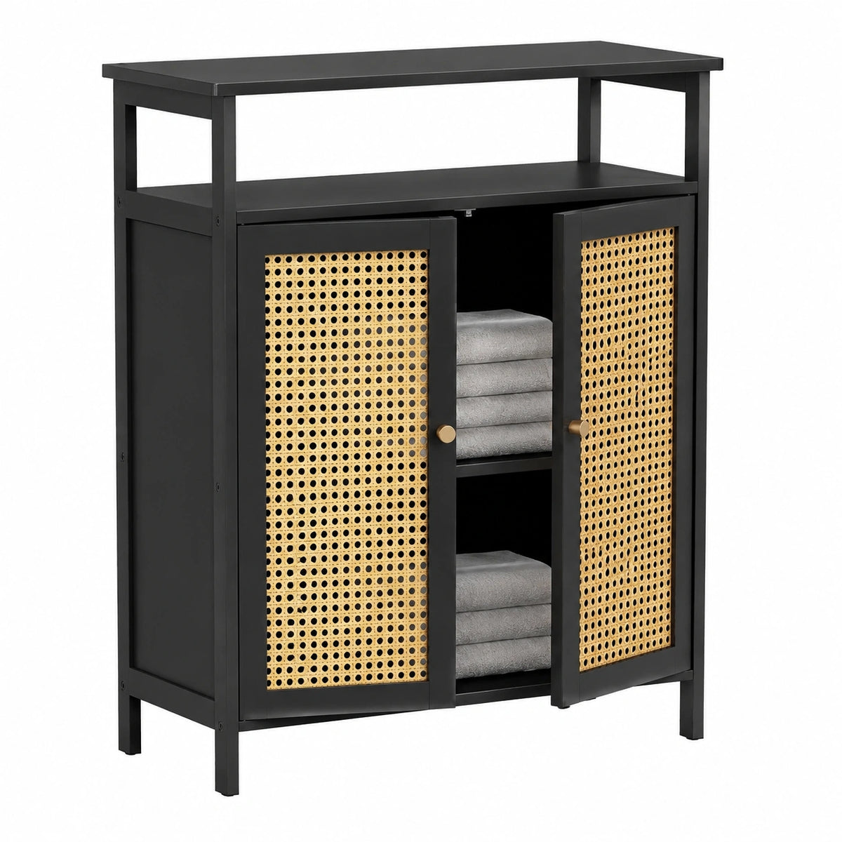 Armoire, avec rangement, avec portes, en résine tressée, coloris noir, pour la chambre