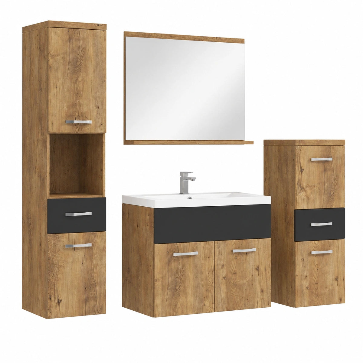 Ensemble de meubles de salle de bain, coloris noir et marron, pour la salle de bain