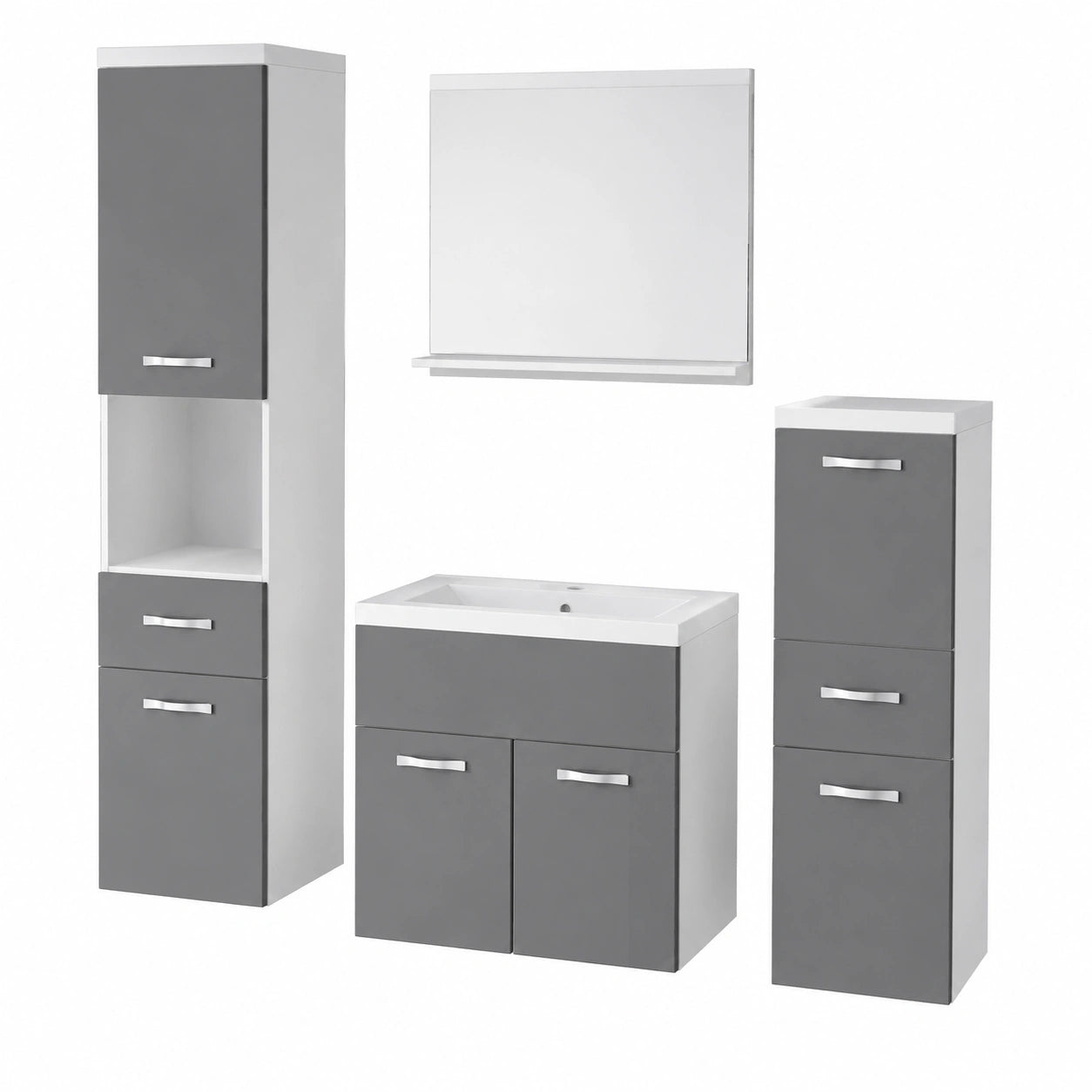 Armoire, avec tiroirs, coloris blanc et gris, pour la chambre