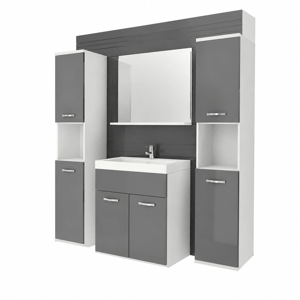 Ensemble de meubles de salle de bain, coloris blanc et gris, pour la salle de bain